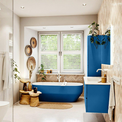 Mondiaz VICA ensemble de meuble de salle de bain - 120cm - meuble sous-vasque jeans - 2 tiroirs - lavabo denia milieu - 1 trou de robinet - couleur Blanc Brillant - miroir LED - version XL 60cm haut