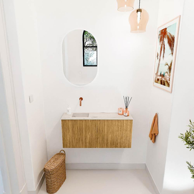 Mondiaz JOYA-DLUX 90cm toiletmeubel - kleur Oak - Wastafel FAYE positie Links Zonder kraangat kleur Nata.