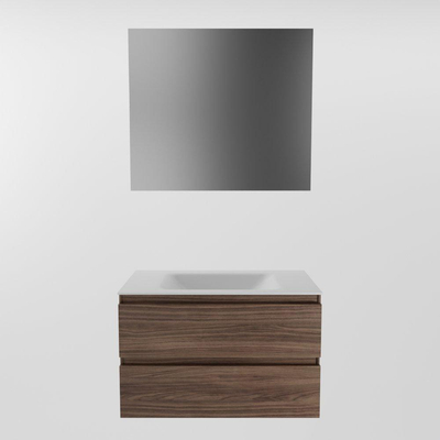 Mondiaz Aivy badmeubelset - 80x45x50cm - 0 kraangaten - 1 wasbak talc Solid surface - Midden - 2 lades - Met spiegel - Melamine Mocha