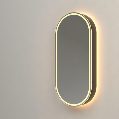 FugaFlow Eccelente Arredo Armoire de toilette miroir - 45x100x14cm - ovale - éclairage indirect LED - miroir chauffant - noir