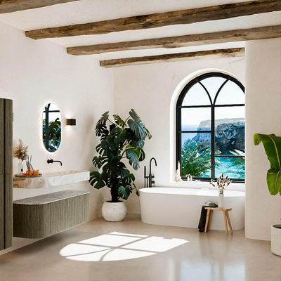 MONDIAZ THOR-DLUX 130cm meuble de salle de bains arrondi gauche + droite couleur Shadow avec 1 tiroir et 2 portes. Vasque suspendue CLOUD droite sans trou de robinet couleur Glace.