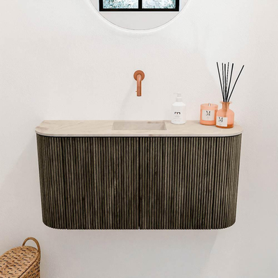 Mondiaz JOYA-DLUX 83.2cm meuble de toilette - arrondis gauche et droite couleur Shadow - Vasque FAYE position Milieu Sans trou de robinet couleur Frappe.