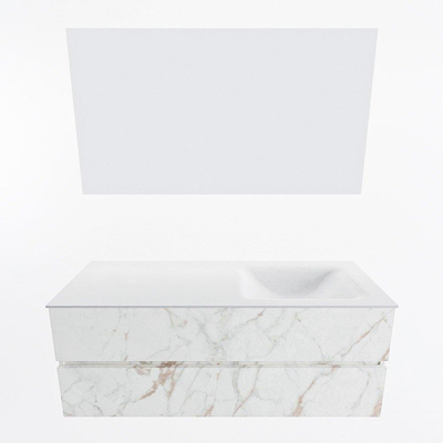 Mondiaz VICA ensemble de meuble de salle de bain - 130cm - meuble sous-vasque carrara - 2 tiroirs - lavabo cloud droite - sans trous de robinet - couleur talc - miroir LED - version XL 60cm haut