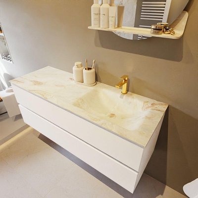 Mondiaz VICA-DLUX ensemble de meuble de salle de bain - 130cm - meuble sous-vasque talc - 2 tiroirs - lavabo encastré cloud droite - 1 trou de robinet - version haute de 60cm - frape