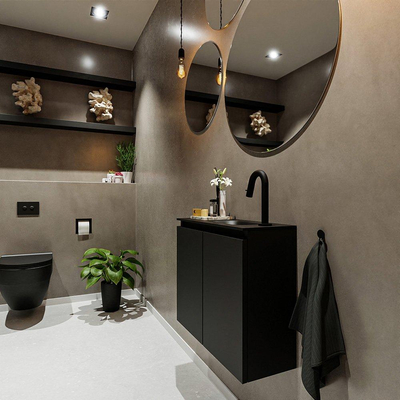 MONDIAZ TURE Toiletmeubel 60x23x50cm met 1 kraangaten 2 deuren urban mat Wastafel Eden rechts Solid Surface Zwart