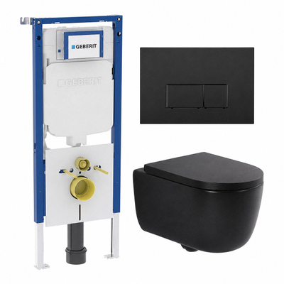 QeramiQ Dely Swirl Toiletset - 36.3x51.7cm - Geberit UP720 Duofix Sigma inbouwreservoir - 35mm zitting - bedieningsplaat mat zwart - rechthoekige knoppen - mat zwart