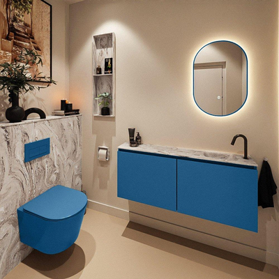 MONDIAZ TURE-DLUX meuble de toilettes 120 cm Jeans. EDEN lavabo Glace position droite. Avec 1 trou de robinet.
