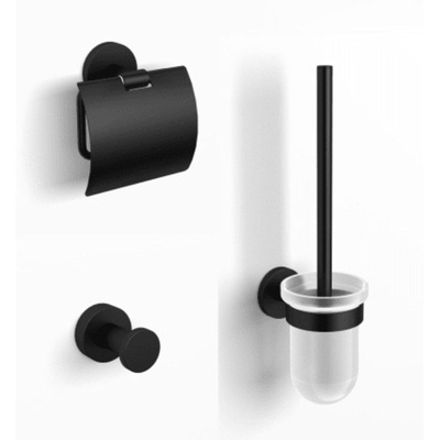 Royal plaza Salix toiletset haak+rolhouder+borstelhouder mat zwart SHOWROOMMODEL