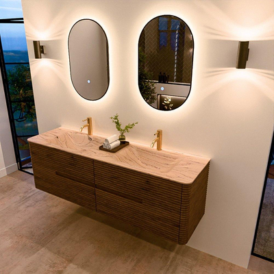 Mondiaz CIRO-DLUX Badkamermeubelset - 160x45x50cm - Solid surface wastafel Arena - 2 wasbak Dubbel - 2 kraangaten - 4 lades - Dusk