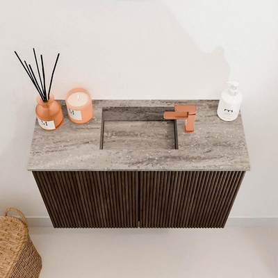 Mondiaz JOYA-DLUX 60cm meuble de toilette - couleur Walnut - Vasque FAYE position Milieu 1 trou de robinet couleur Oza.