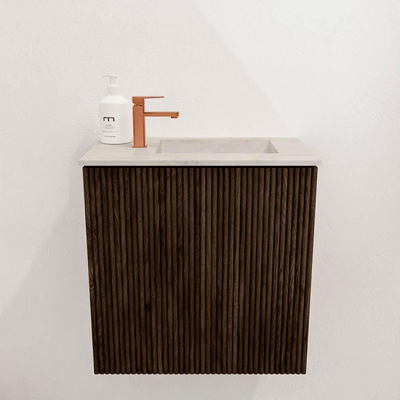 Mondiaz JOYA-DLUX 40cm toiletmeubel - kleur Walnut - Wastafel FAYE positie Rechts 1 kraangat kleur Ostra.