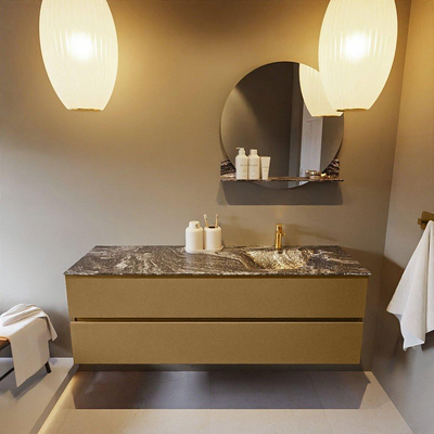 Mondiaz VICA-DLUX ensemble de meuble de salle de bain - 150cm - meuble sous-vasque oro - 2 tiroirs - lavabo encastrée cloud droite - 1 trou de robinet - version haute de 60cm - lave