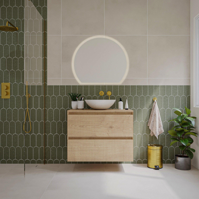 Saniclass Holz Atelier Meuble de salle de bains - 80x45x60cm - 2 tiroirs - plan de toilette - Chêne naturel