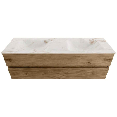 MONDIAZ VICA-DLUX Ensemble meuble de salle de bains - 150x50cm - 2 tiroirs - Chai - vasque encastrée CLOUD double - sans trou de robinet - Frappe