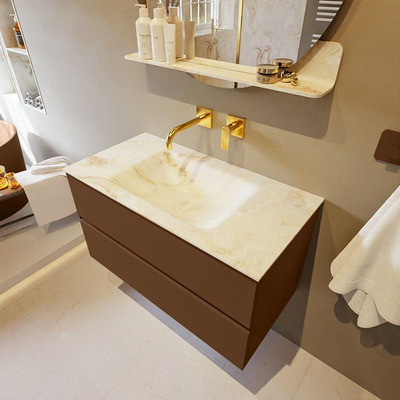 Mondiaz VICA-DLUX ensemble de meuble de salle de bain - 90cm - meuble sous-vasque reposant - 2 tiroirs - lavabo encastrée cloud milieu - sans trous de robinet - version haute de 60cm - frape