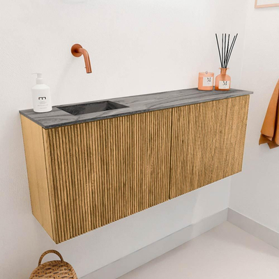 Mondiaz JOYA-DLUX 100cm meuble de salle de bains - couleur Oak - Vasque FAYE position Gauche Sans trou de robinet couleur Sombra.