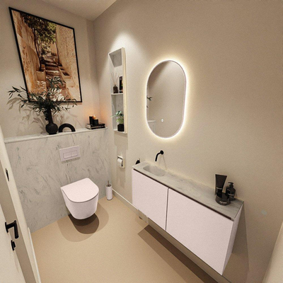 MONDIAZ TURE-DLUX Meuble WC 100cm Rosee. Lavabo EDEN Opalo position gauche. Sans trou de robinet.