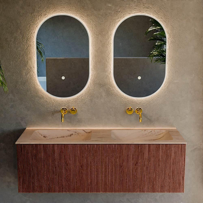 MONDIAZ KURVE-DLUX 130cm badmeubel kleur Ruby met 2 lades en 0 deuren. Wastafel LEAF Dubbel zonder kraangat Arena.