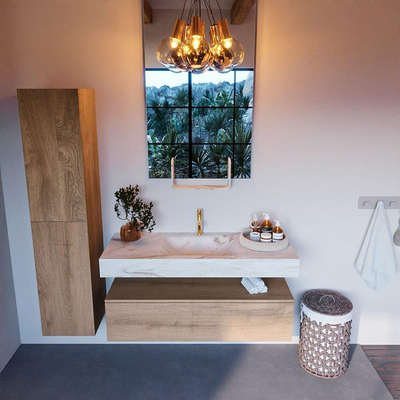 Mondiaz ALAN-DLUX Ensemble de meuble - 120cm - meuble Washed Oak mat - 1 tiroir - Lavabo Cloud Frappe suspendu - vasque Centre - 1 trou de robinet