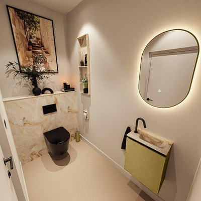 MONDIAZ TURE-DLUX Meuble WC 40 cm Oro. EDEN lavabo Frappe position à droite. Avec 1 trou de robinet.