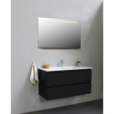 Adema Bella badmeubel met keramiek wastafel 1 kraangat met spiegel met licht 100x55x46cm Zwart mat