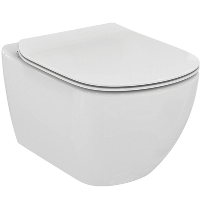 Ideal Standard - Tesi - Pack WC suspendu avec Aquablade - Siège fin à fermeture ralentie et couvercle - Kit de montage inclus - Fixation dissimulée - Blanc mat