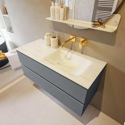 Mondiaz VICA-DLUX ensemble de meuble de salle de bain - 110cm - meuble sous-vasque plata - 2 tiroirs - lavabo encastrée cloud droite - sans trous de robinet - version haute de 60cm - opalo