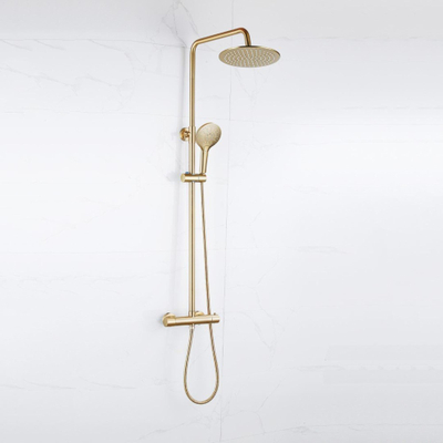 FugaFlow Eccelente Sobrado Ensemble de douche pluie - thermostatique - pommeau 25cm - douchette ronde - Laiton brossé PVD