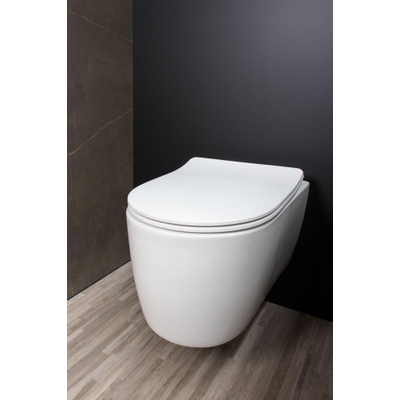 Qisani Alfa Comfort toilet 52x36cm diepspoel spoelrandloos hoogglans wit zonder zitting