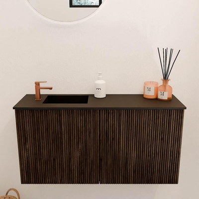 Mondiaz JOYA 80cm toiletmeubel - kleur Walnut - Wastafel FAYE positie Links 1 kraangat kleur Urban.