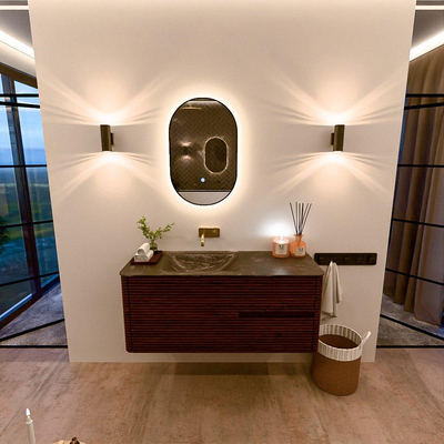 Mondiaz CIRO-DLUX Ensemble de meubles de salle de bains - 120x45x50cm - lavabo solid surface Lava - 1 vasque à gauche - sans trous de robinet - 2 tiroirs - Ruby