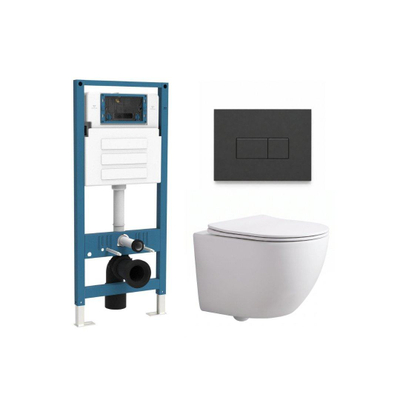 QeramiQ Dely Swirl Compact Ensemble WC - réservoir encastré QeramiQ flush - abattant fin - plaque de commande en plastique anthracite mat - boutons rectangulaires - blanc mat