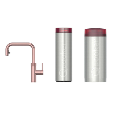 Quooker Flex Square kokendwaterkraan - draaibare & uittrekbare uitloop - Combi incl. Cube reservoir - Warm / kokend / bruisend / gefilterd water - rosé koper