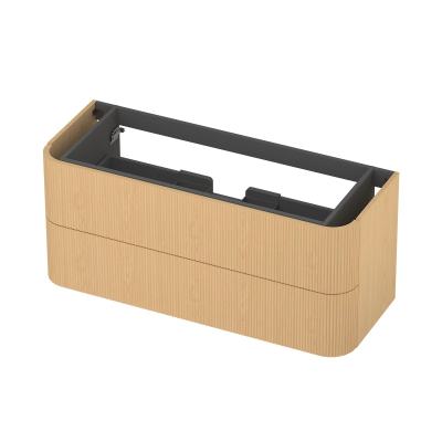 INK Concept R Meuble sous-lavabo - 120x45x52cm - 2 tiroirs - poignées en relief - fraisées - coins arrondis - MDF - placage clair