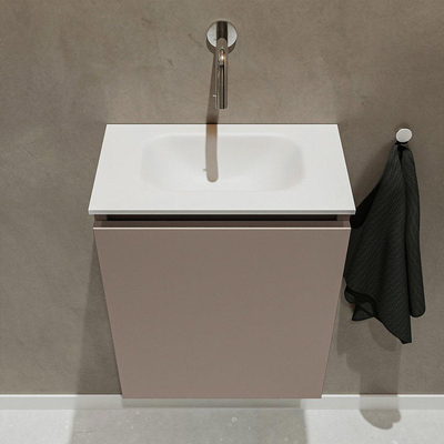 MONDIAZ TURE Toiletmeubel 40x23x50cm met 0 kraangaten 1 deuren smoke mat Wastafel Eden midden Solid Surface Wit