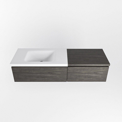 MONDIAZ BUKLA 140cm badmeubel met module 60 kleur Dark Brown met 2 lades. Wastafel CLOUD links 0 kraangaten kleur Talc.