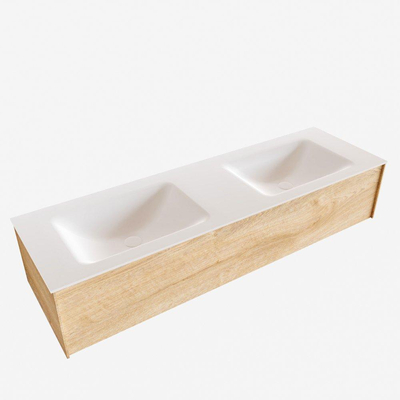 MONDIAZ LUSH Ensemble de meuble de salle de bain - 150cm - 1 tiroir - lavabo cloud - 2 vasques - 2 trous de robinet - chêne blanchi