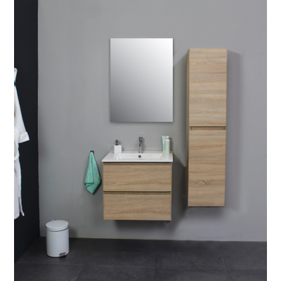 Basic Line Bella Badkamermeubelset - 60x55x46cm - 1 wasbak - Keramiek - Wit - 1 kraangat - Zonder spiegel - MDF Eiken