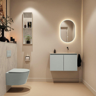 MONDIAZ TURE-DLUX Meuble WC 80 cm Greey. Lavabo EDEN Opalo position droite. Sans trou de robinet.