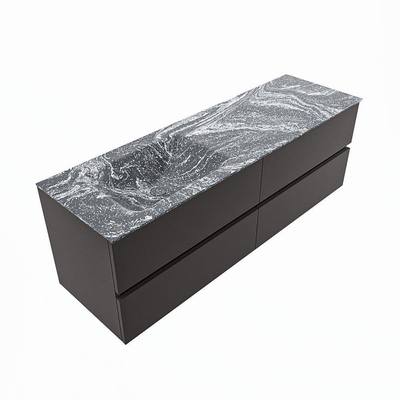 MONDIAZ VICA-DLUX Badkamermeubelset - 150cm - onderkast dark grey - 4 lades - inbouw wastafel cloud links - zonder kraangaten - spiegel model spot - XL versie 60cm hoog - lava