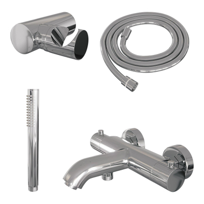 BRAUER Stripe Baddouche Thermostaatkraan - SET 03 - opbouw - wandhouder - staaf handdouche - doucheslang - chroom