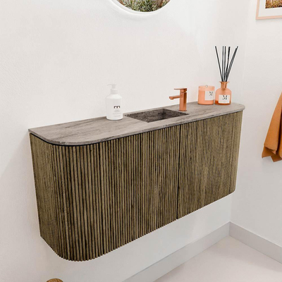 Mondiaz JOYA-DLUX 93.2cm toiletmeubel - ronding links en rechts kleur Dusk - Wastafel FAYE positie Midden 1 kraangat kleur Oza.