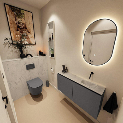 MONDIAZ TURE-DLUX 100cm toiletmeubel Dark Grey. EDEN wastafel Opalo positie rechts. Zonder kraangat.