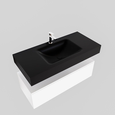 MONDIAZ ALAN 100cm - meuble bas - talc - 1 tiroir - lavabo suspendu - vasque au milieu - 1 trou de robinet - urban