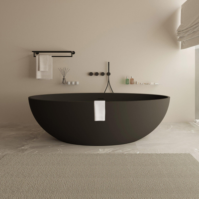 Ideavit SolidEllipse BLK baignoire autoportante - 180x88x55cm - solid surface - trop-plein - avec bonde clic-clac - noir mat