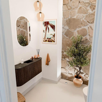 Mondiaz JOYA-DLUX 93.2cm toiletmeubel - ronding links en rechts kleur Walnut - Wastafel FAYE positie Midden 1 kraangat kleur Lava.