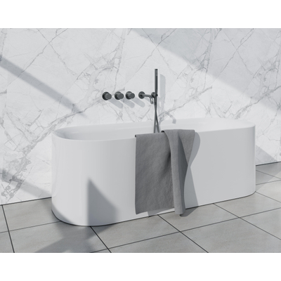 Fortifura Nebbio Ensemble combiné baignoire - mitigeur thermostatique - coude mural avec support de douchette - flexible de douche métallique - barre de douchette - bec verseur - PVD gunmetal brossé