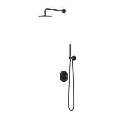 IVY Pact Regendoucheset - inbouw - 2-weg stop-omstel - 15cm plafondbuis - 20cm medium hoofddouche rond - houder met uitlaat - 150cm doucheslang - staafmodel handdouche - Zwart chroom PVD