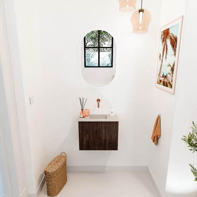 Mondiaz JOYA-DLUX Meuble de toilette 50cm - couleur Walnut - Vasque FAYE position Milieu Sans trou de robinet couleur Opalo