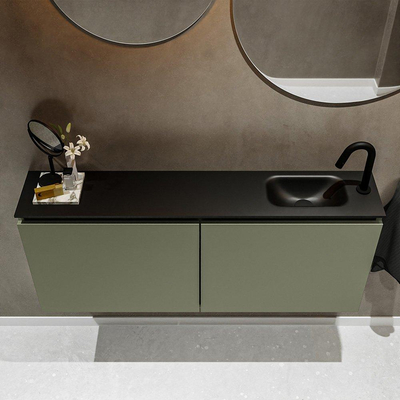 MONDIAZ TURE Fonteinset - 120x23x50cm - 1 kraangat - 2 deuren - army mat - Wasbak rechts - Solid Surface Zwart